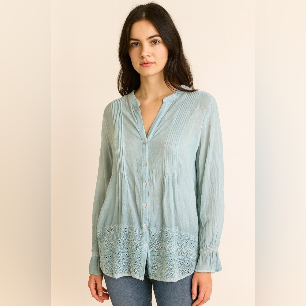 Soft Surroundings Embroidered Peasant Blouse Women’s Size xl Boho Lace Hem